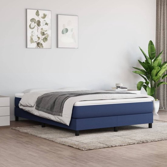 vidaXL Boxspring Cadre Tissu Bleu 140 x 200 cm
