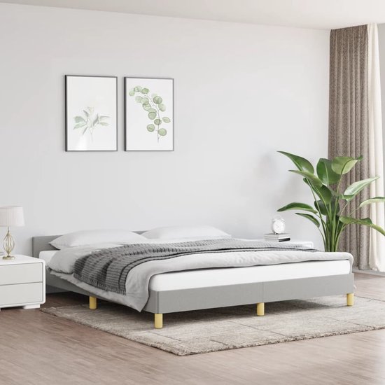 vidaXL Cadre de lit avec tête de lit Tissu gris clair 160 x 200 cm | bol