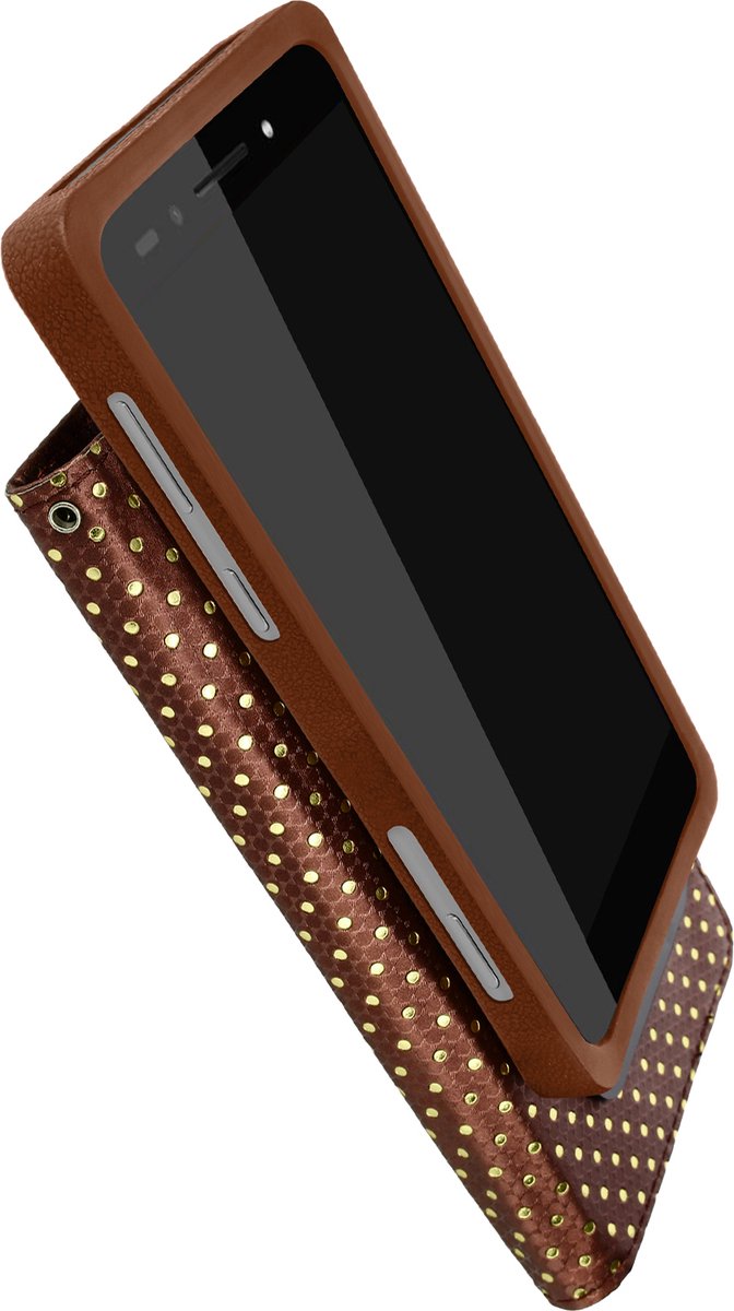 Avizar Foliohoes Universele portemonnee met gouden stippen voor 5,5 smartphone, Bruin