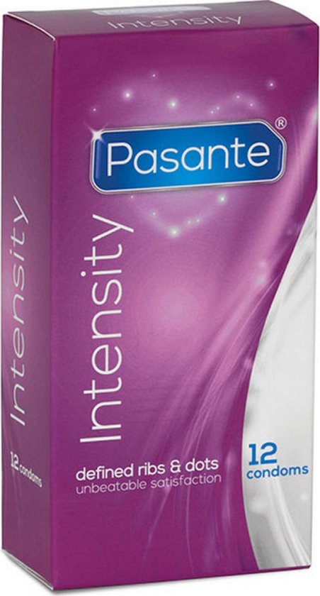 Pasante Intensity condoomdoosje met 12 stuks.