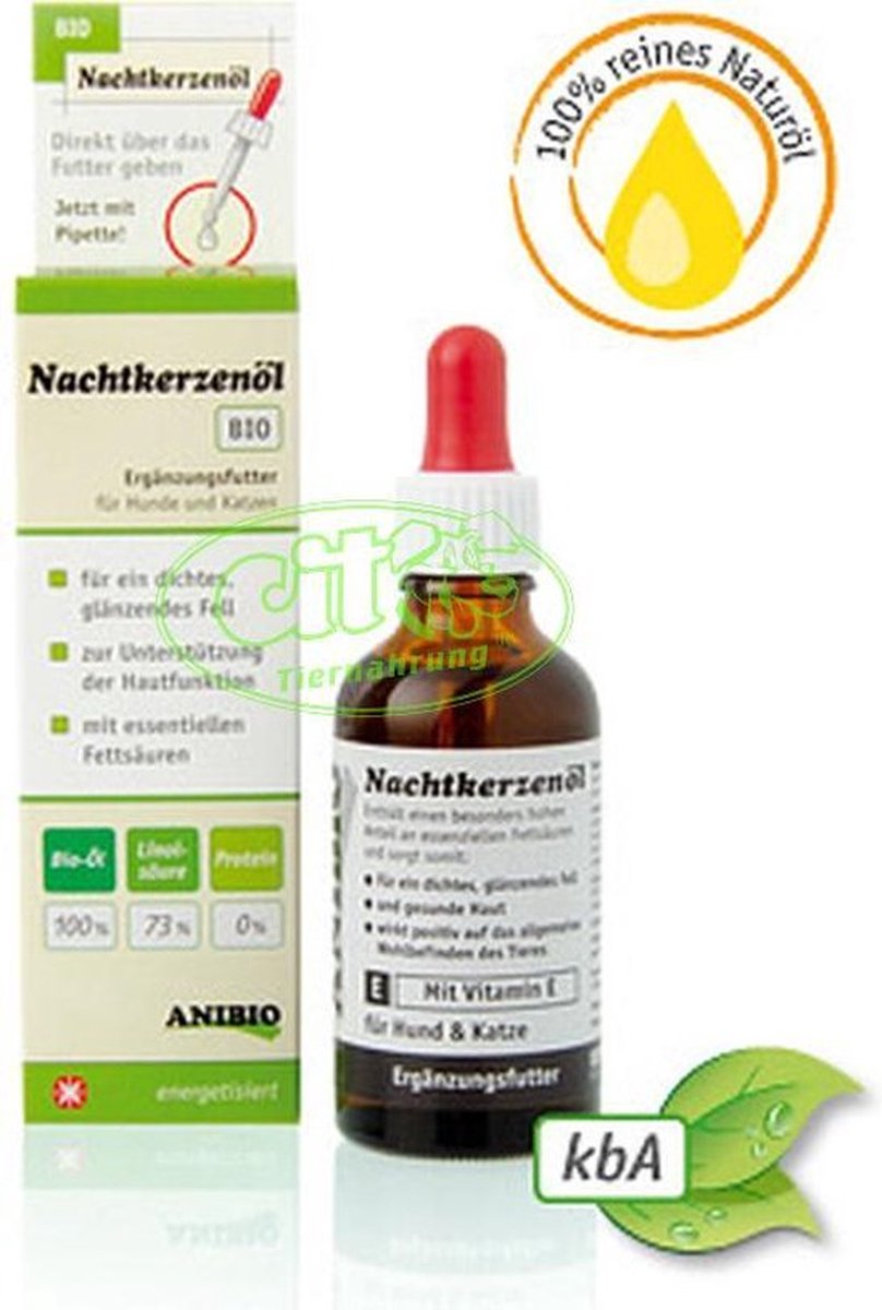 Anibio - Teunisbloemolie voor een dikke en glanzende vacht - hond en kat 50 ml