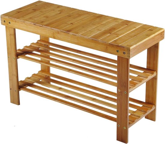 Lumaland Schoenenrek van bamboe met zitbank 1 niveau - 90x50x30 cm grijs