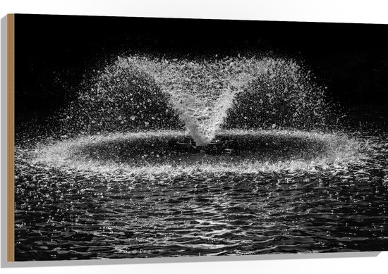 Hout - Water - Druppels - Spetters - Zwart - Wit - 105x70 cm - 9 mm dik - Foto op Hout (Met Ophangsysteem)