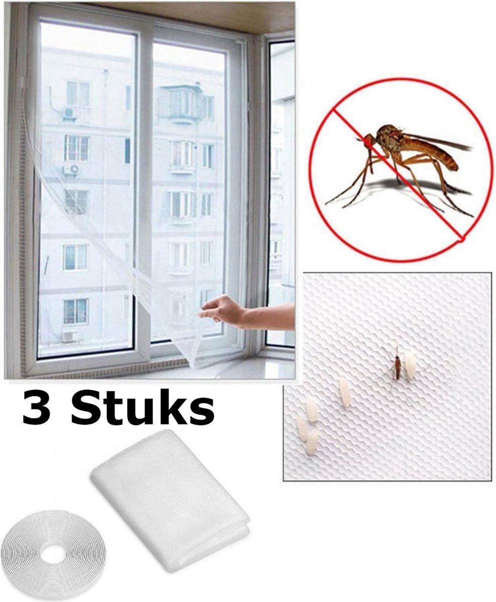 Borvat® | Horrengaas Met Velcro Klittenband | Zelfklevend | 3 Stuks | Anti Muggen | Vliegen | Insecten Hor | 130x150cm | Wit
