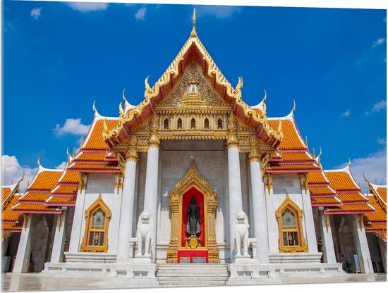 Acrylglas - Wit met Gouden Marmeren Tempel in Bangkok, Thailand - 100x75 cm Foto op Acrylglas (Wanddecoratie op Acrylaat)