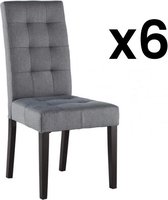 Set van 6 stoelen VILLOSA - grijze stof & donker houten poten L 48 cm x H 100 cm x D 61 cm