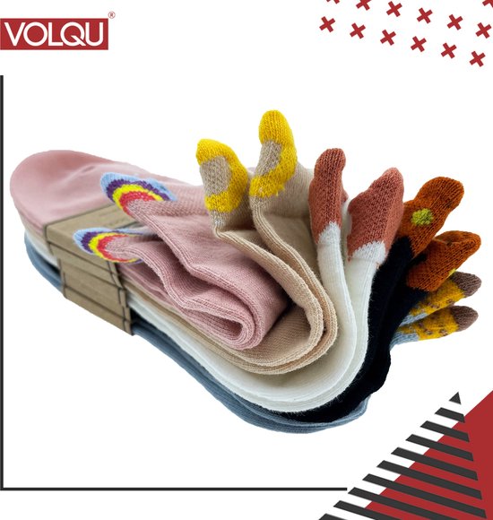 VOLQU® - PAT - 5 Paar - Premium Katoen Sokken - Sneakersokken Dames - Maat 35-38 - Mix Clour