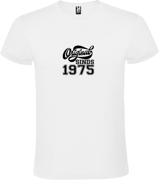Wit T-Shirt met “Original Sinds 1975 “ Afbeelding Zwart Size XXXXXL