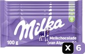 Milka Alpenmelkchocolade 100 g - 6 Stuks - Reep - Chocolade - Snack - Voordeelverpakking