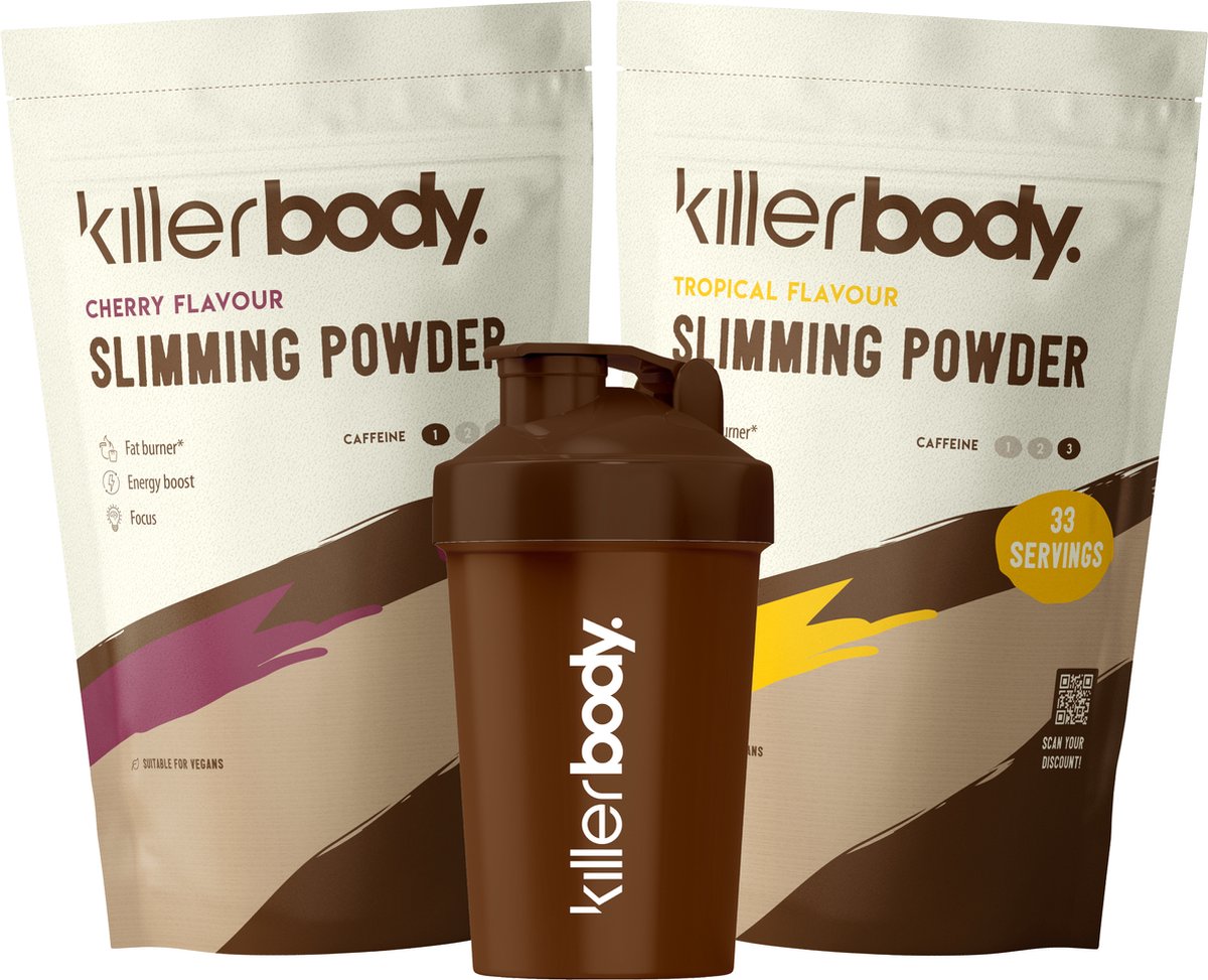 Killerbody Fatburner Voordeelpakket + Shaker - Tropical & Cherry - 1200 gr