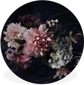 WallCircle - Wandcirkel - Bloemen - Roze - Natuur - Vintage - Wanddecoratie rond - Rond schilderij - Muurdecoratie cirkel - Woonkamer - Muurcirkel binnen - 30x30 cm - Kamer decoratie - Wandcirkels - Ronde schilderijen - Slaapkamer