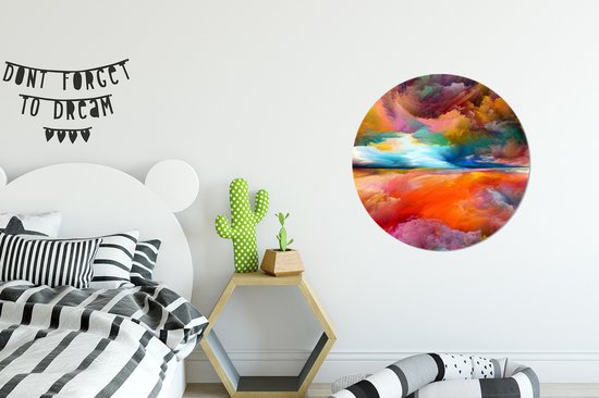 WallCircle - Muurstickers - Behangcirkel - Schilderij - Olieverf - Abstract - Wolken - 50x50 cm - Muurcirkel - Zelfklevend - Ronde Behangsticker