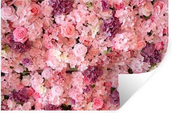 Muurstickers - Sticker Folie - Bloemen - Roze - Rozen - 60x40 cm - Plakfolie - Muurstickers Kinderkamer - Zelfklevend Behang - Zelfklevend behangpapier - Stickerfolie
