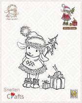 SCLOLA001 Nellie Snellen clearstamp Little Lammy Happy with presents - stempel schaap met kerstboom en cadeau's