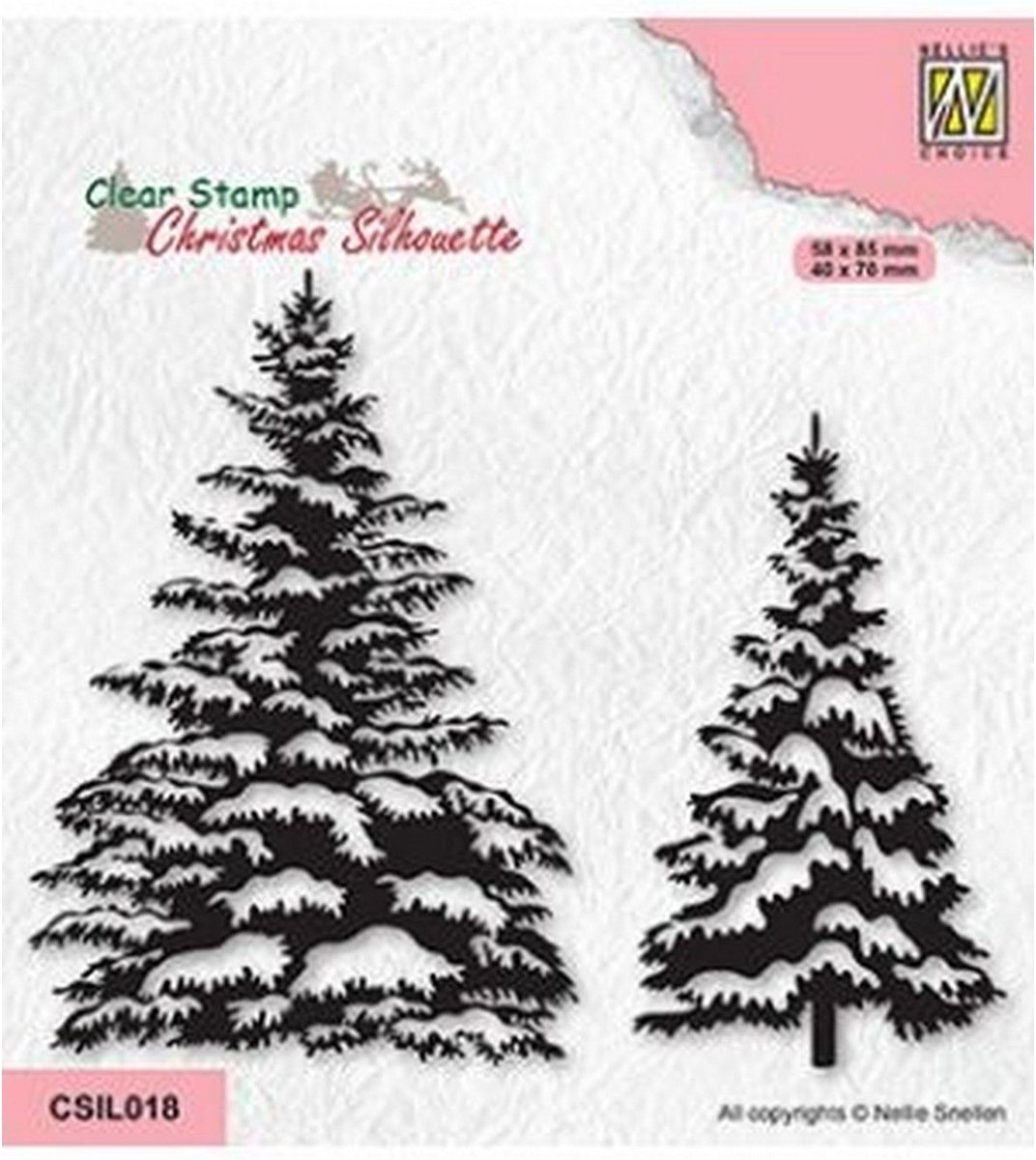 CSIL018 Nellie Snellen - Clear Stamp Snowy Pinetrees - stempel kerst - dennenbomen - 2x dennenboom met sneeuw