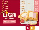 Liga milkbreak melk-aardbei - 245 gr - 6 Stuks - Snack - Koek - Voordeelverpakking