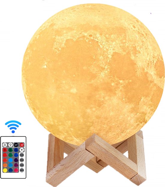 Moon Lamp - Lampe Galaxy - 20 CM - Lampe de table - 16 couleurs - 9 modes de gradation - Lampe de nuit - Imprimé en 3D - Matériau durable - Lampe de table - Lampe de nuit - Couleurs LED avec télécommande