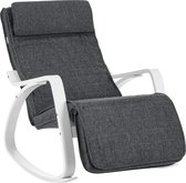 Relax-Fauteuil - Schommelstoel - Voetensteun - Verstelbaar - Linnen - Wit - Grijs - Berkenhout