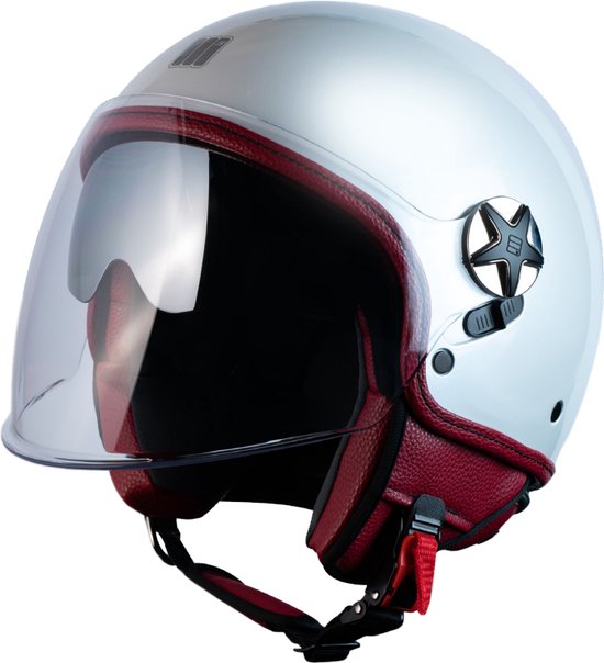 FREEUP Kindermotorhelm, scooterhelm, jethelm met zonneklep, scooterhelm meisjes, brommerhelm jongens, tas met snelsluiting, 48-55 cm, geschikt voor 5 - 12 jaar, blauw