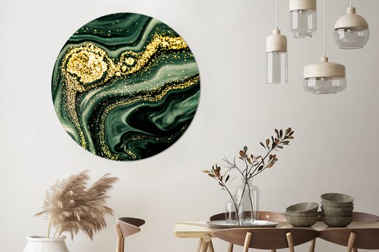 WallCircle - Stickers muraux - Cercle de papier peint - Marbre - Or - Glitter - Vert - Aspect marbre - Luxe - 140x140 cm - Cercle mural - Autocollant - Autocollant de papier peint rond