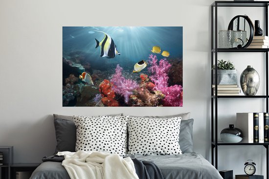 Sticker Muursticker Monde sous-marin - Corail coloré - 120x80 cm - feuille autocollante - sticker mural repositionnable