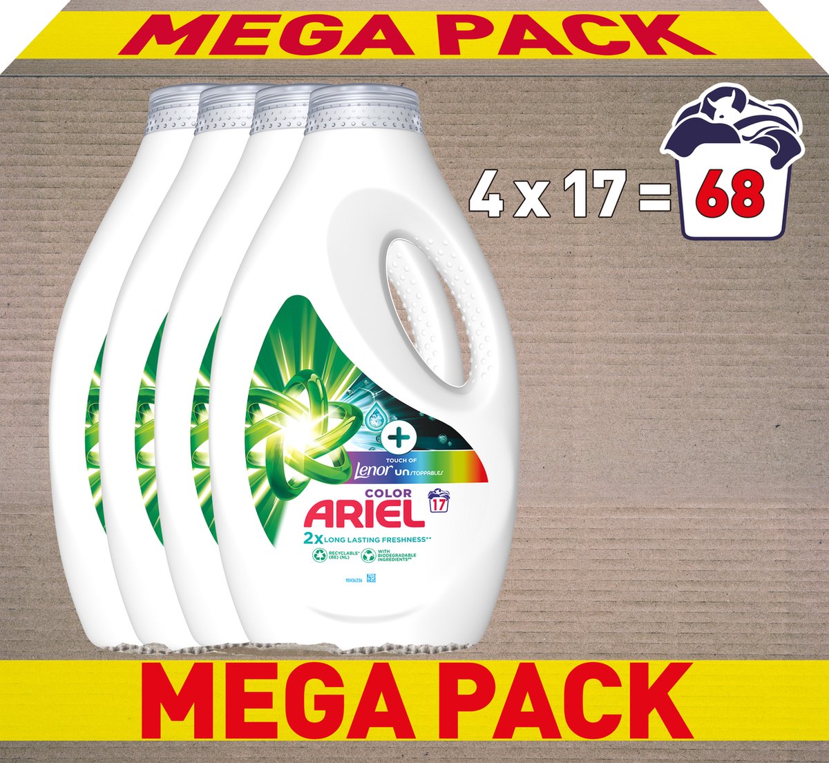 Goedkoopste Ariel Vloeibaar Wasmiddel Touch Van Lenor Unstoppables - Kleur - 4 x 17 Wasbeurten - Voordeelverpakking