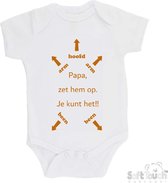 100% katoenen Romper "Papa, zet hem op. Je kunt het!!" + Hoofd Unisex Katoen Wit/tan Maat 56/62