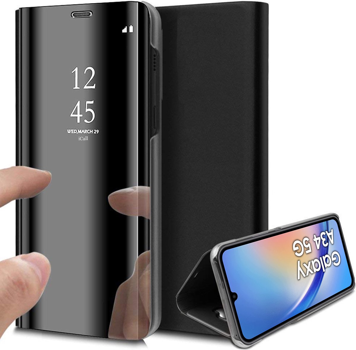 Hoesje geschikt voor Samsung Galaxy A34 - Book Case Spiegel Zwart