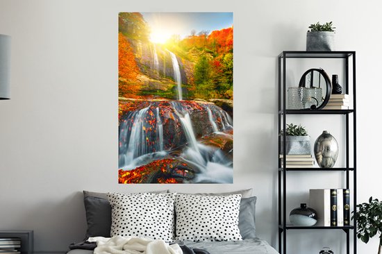 Stickers muraux - Film autocollant - Cascade - Nature - Automne - Rouge - Water - 80x120 cm - Film adhésif - Stickers muraux Chambre d'enfant - Papier peint autocollant - Papier peint autocollant - Film autocollant