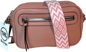 THL Design - Kleine Dames Schoudertas - Klein Tasje - Bag Strap roze / wit - Roze