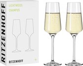 champagneglas 200 ml Serie Lichtwit 2 stuks, set 3 met echt goud, voor Made in Germany, transparant