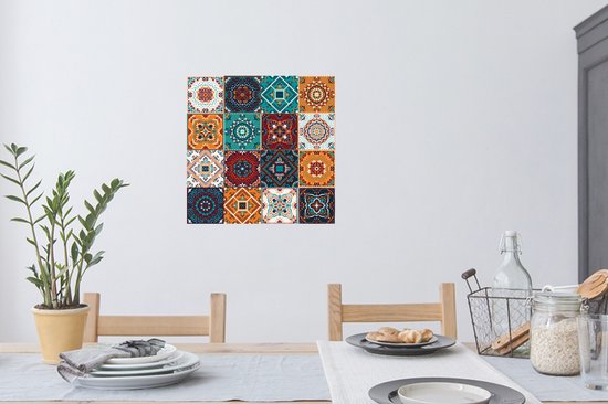 Muurstickers - Sticker Folie - Retro - Bladeren - Design - Oranje - Bruin - 50x50 cm - Plakfolie - Muurstickers Kinderkamer - Zelfklevend Behang - Zelfklevend behangpapier - Stickerfolie