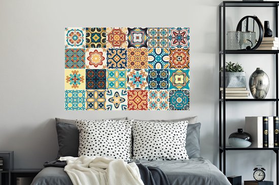 Stickers muraux - Sticker Foil - Fleurs - Vintage - Motif - Blauw - Oranje - 120x80 cm - Film Adhésif - Stickers muraux Muraux Chambre Enfant - Papier Peint Auto Adhésif