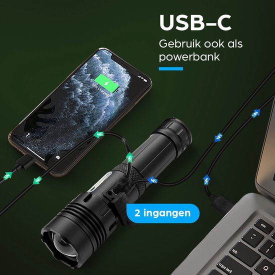 Blukar oplaadbare LED-zaklamp, mini-clip LED-zaklamp met breedstraler, spot en rood licht, heldere EDC-zaklamp met 5 lichtstanden, waterdicht en lange batterijduur voor kamperen en,Donkergroen