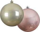 Grote decoratie kerstballen - 2x st - 20 cm - champagne en lichtroze -kunststof