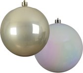 Grote decoratie kerstballen - 2x st - 20 cm - champagne en wit parelmoer -kunststof