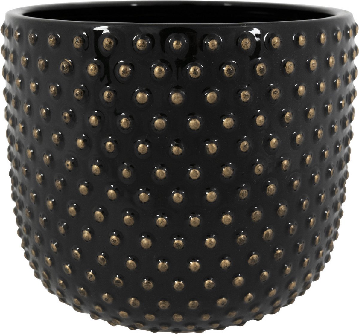 Ter Steege Plantenpot/bloempot Luxery Spike - keramiek - zwart - Bolletjes motief - D18 x H15 cm