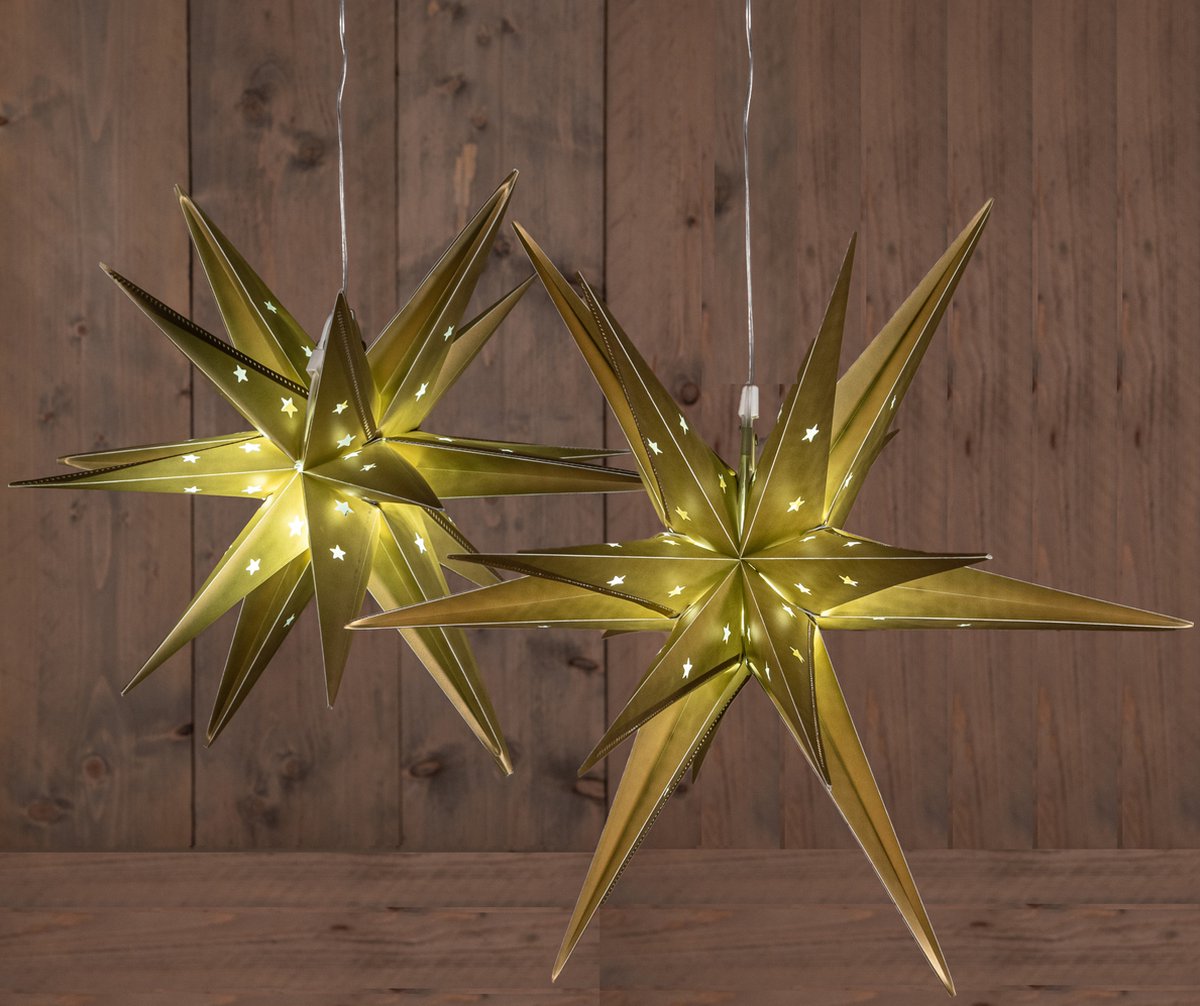 Verlichte 3D kerststerren - set 2x st - goud - 35 en 60 cm - kunststof