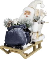 Kerstman decoratie pop Frank - 45 cm - wit - zittend op slee - kerst beeld - kerst figuur