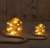 Boules de Noël lumineuses - 2x pcs - or - verre - sur corde - D10 et D15 cm - blanc chaud