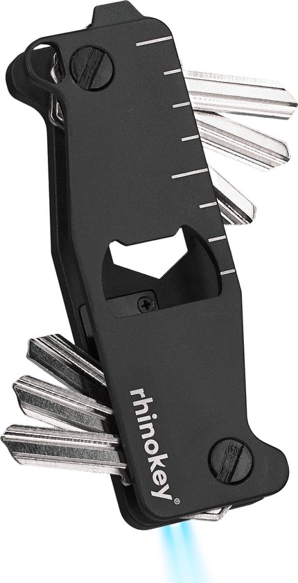 Rhinokey® - Sleutelhangers Sleutel Organizer 100% Titanium 10+ Multitool met Lampje - Houder 1 tot 10 Sleutels Zwart