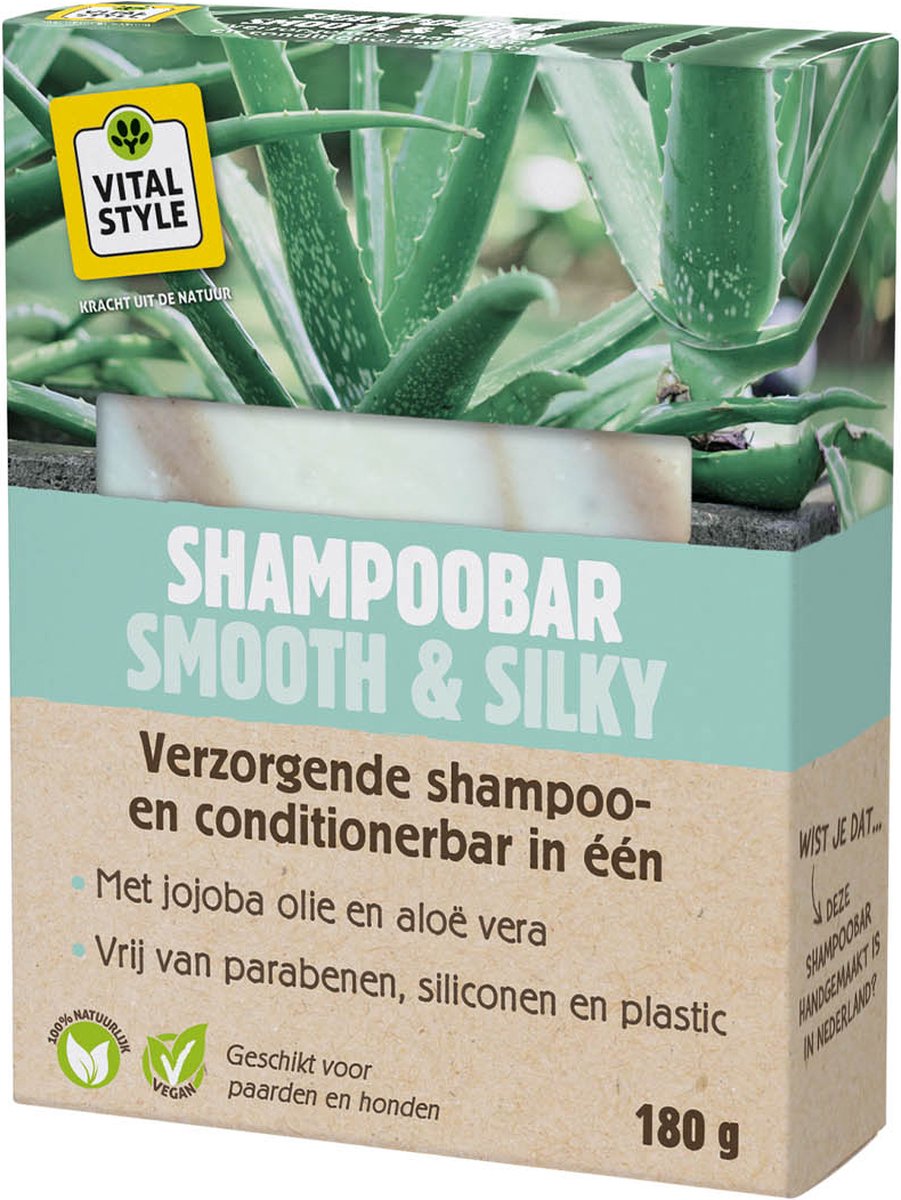 VITALstyle Shampoobar - Smooth & Silky - Hondenshampoo - Paardenshampoo - Verzachtende Shampoo En Conditioner In Één - Met Jojoba Olie & Aloë Vera- 180 g - VITALstyle