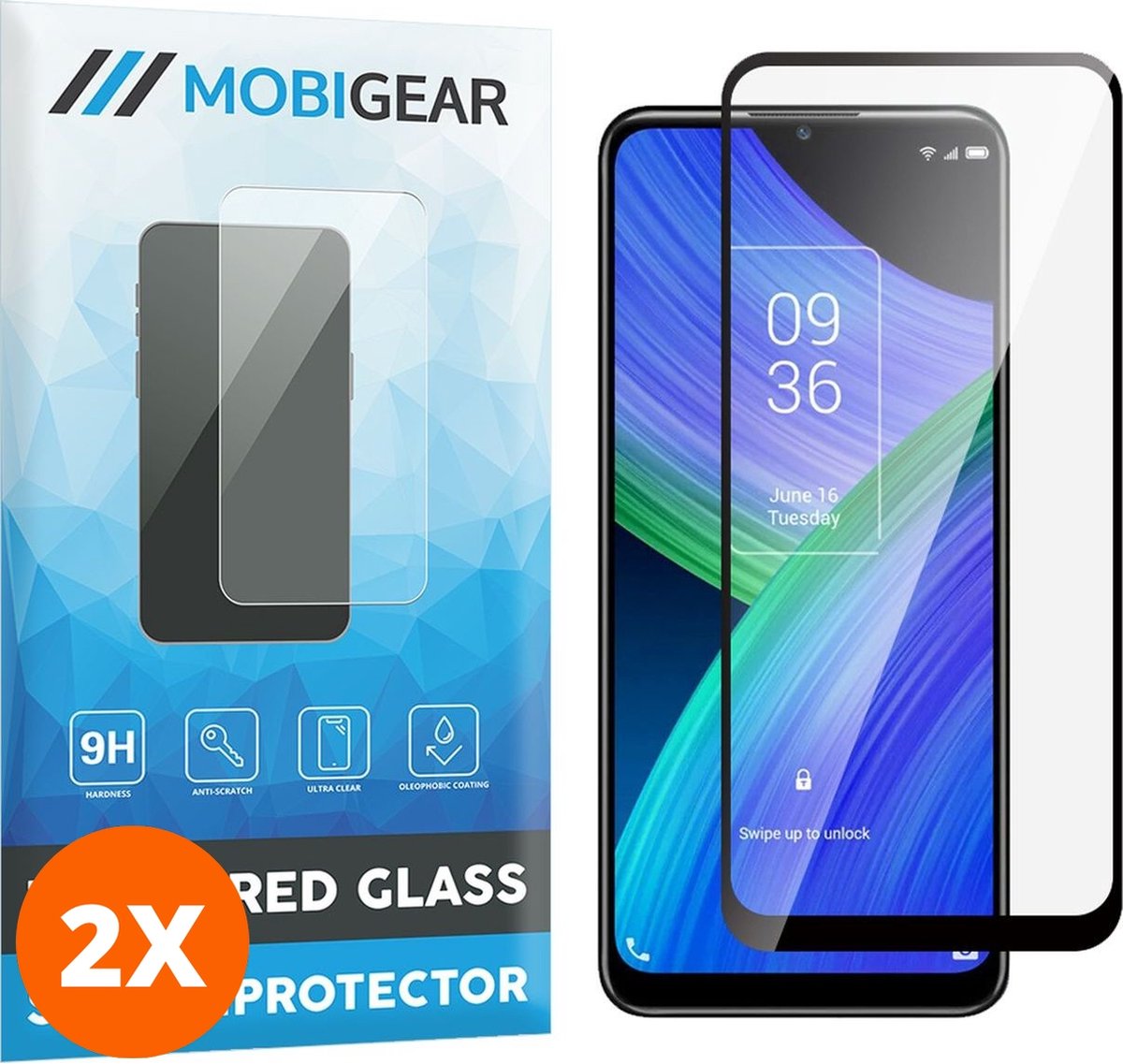 Mobigear Screenprotector geschikt voor TCL 20 R 5G Glazen | Mobigear Premium Screenprotector - Case Friendly - Zwart (2-Pack)