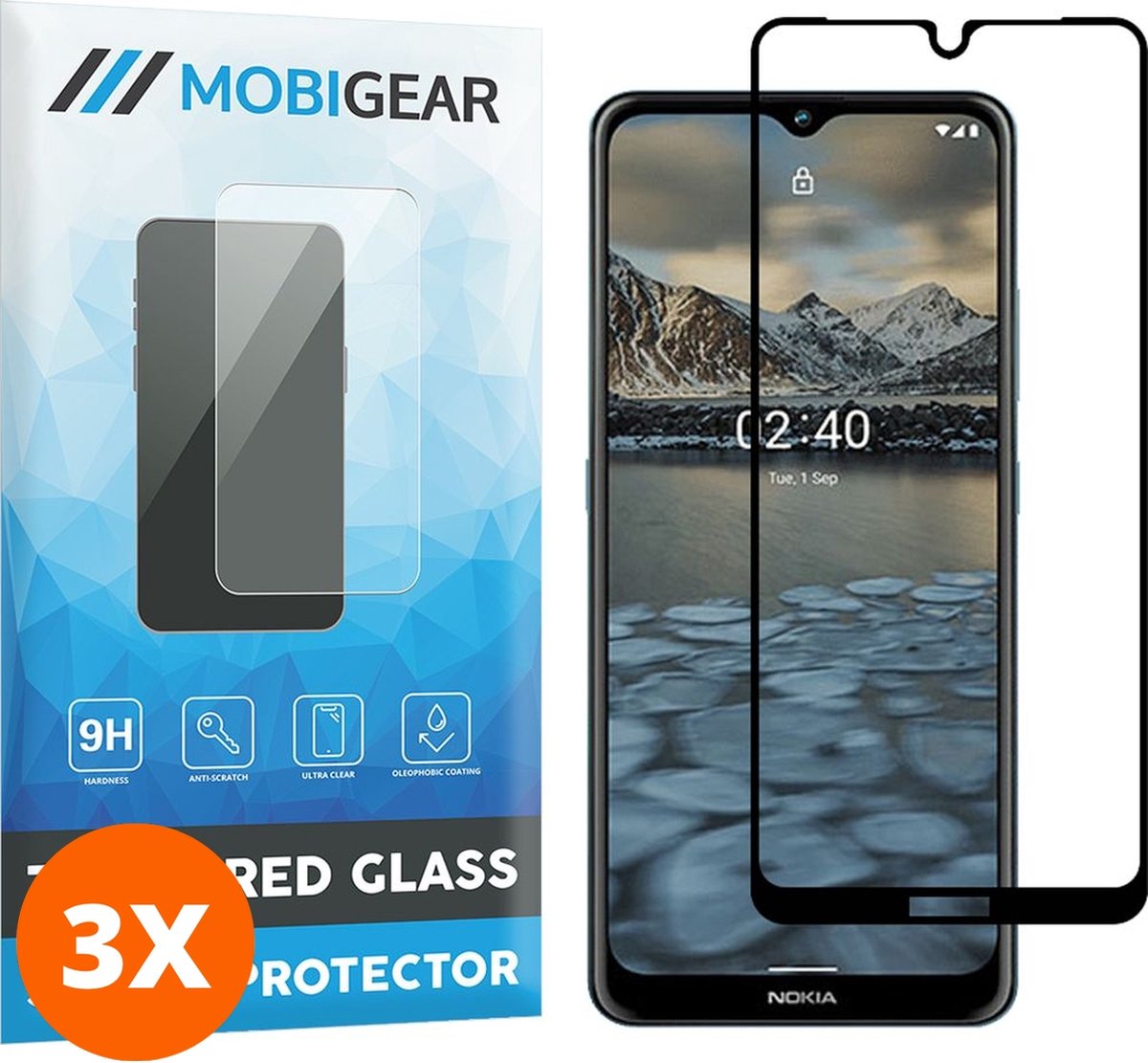 Mobigear Screenprotector geschikt voor Nokia 2.4 Glazen | Mobigear Premium Screenprotector - Case Friendly - Zwart (3-Pack)