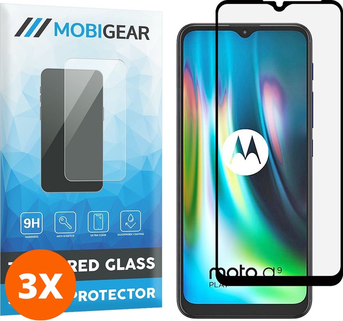 Mobigear Screenprotector geschikt voor Motorola Moto G9 Play Glazen | Mobigear Premium Screenprotector - Case Friendly - Zwart (3-Pack)