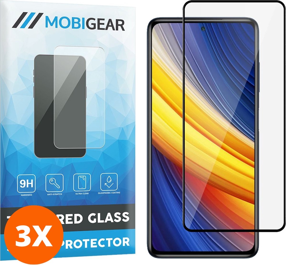 Mobigear Screenprotector geschikt voor POCO X3 Pro Glazen | Mobigear Premium Screenprotector - Case Friendly - Zwart (3-Pack)