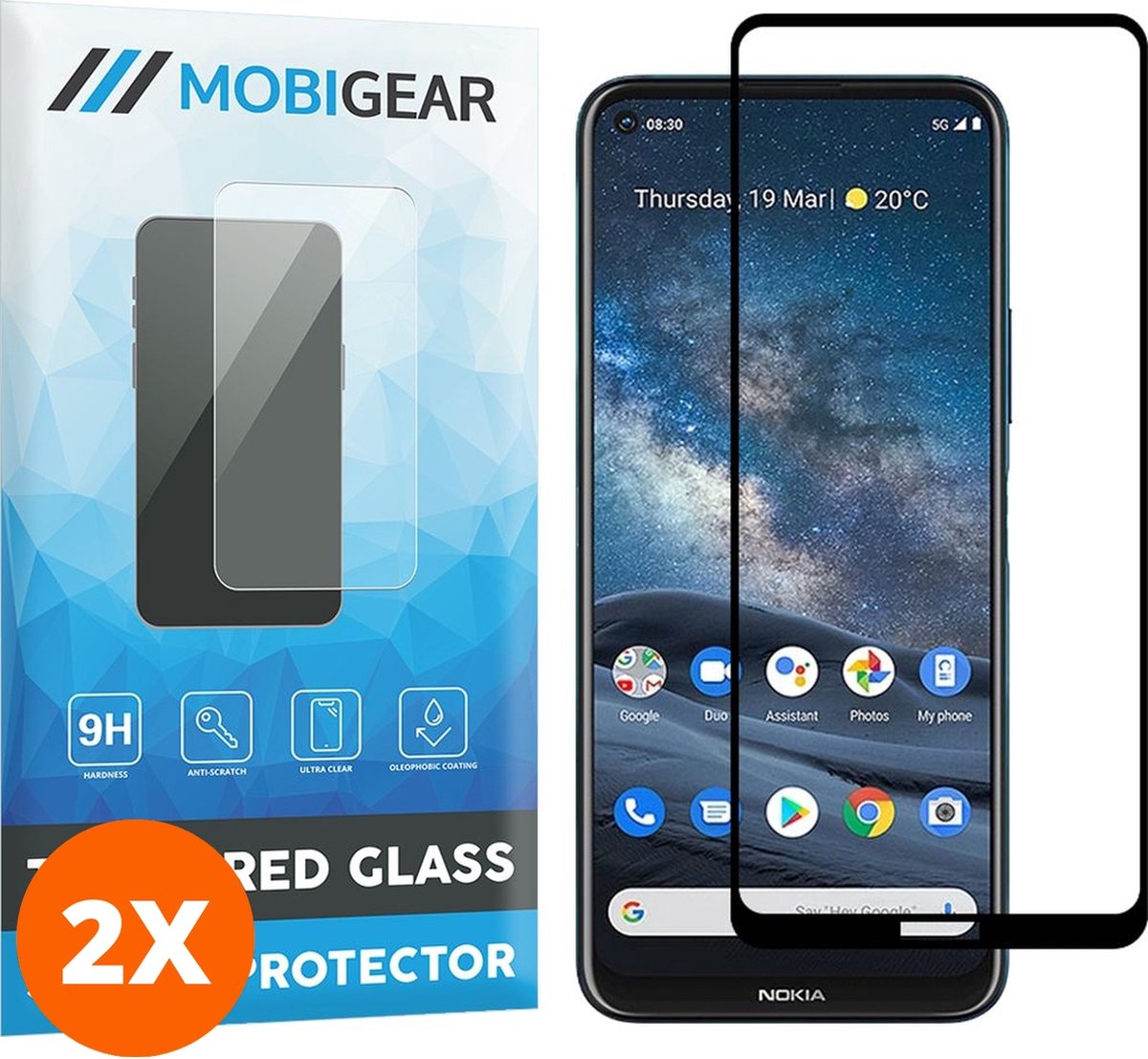 Mobigear Screenprotector geschikt voor Nokia 8.3 Glazen | Mobigear Premium Screenprotector - Case Friendly - Zwart (2-Pack)