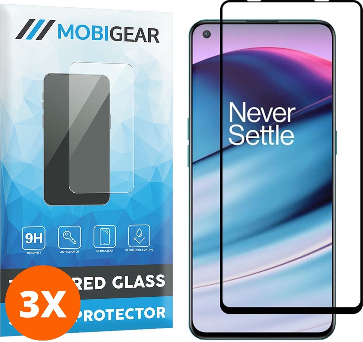 Mobigear Screenprotector geschikt voor OnePlus Nord CE Glazen | Mobigear Premium Screenprotector - Case Friendly - Zwart (3-Pack)