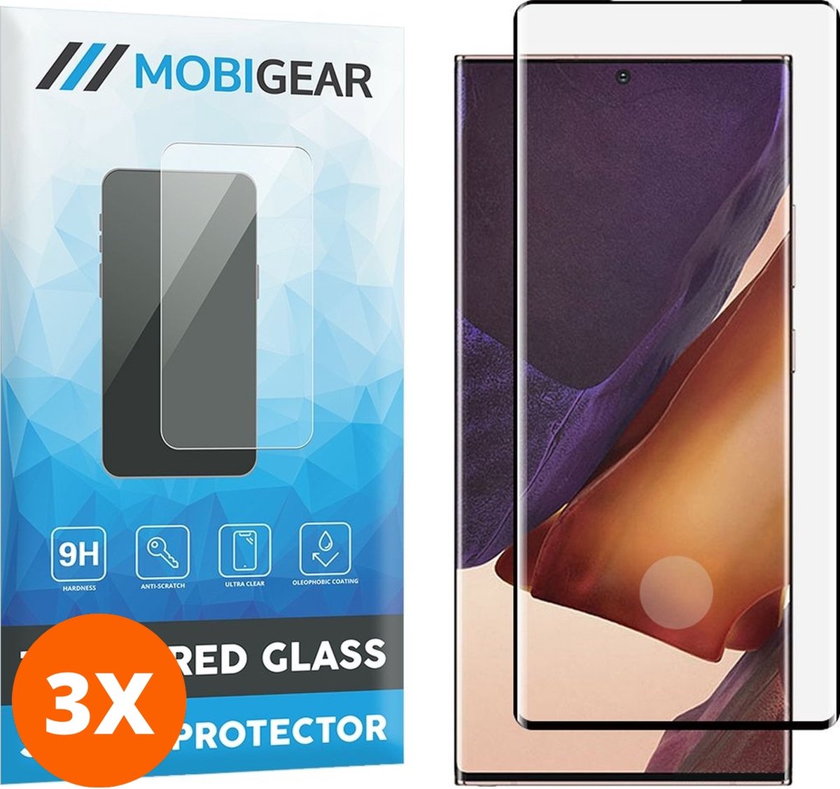 Mobigear Screenprotector geschikt voor Samsung Galaxy Note 20 Ultra Glazen | Mobigear Curved Screenprotector - Case Friendly - Zwart (3-Pack)