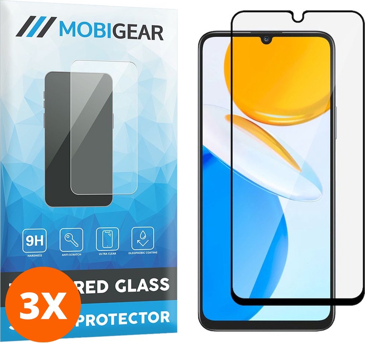 Mobigear Screenprotector geschikt voor HONOR X7 Glazen | Mobigear Premium Screenprotector - Case Friendly - Zwart (3-Pack)